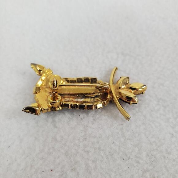 Vintage Owl Red White Rhinestone Gold Tone Brooch Pin Unbranded - Picture 6 of 8